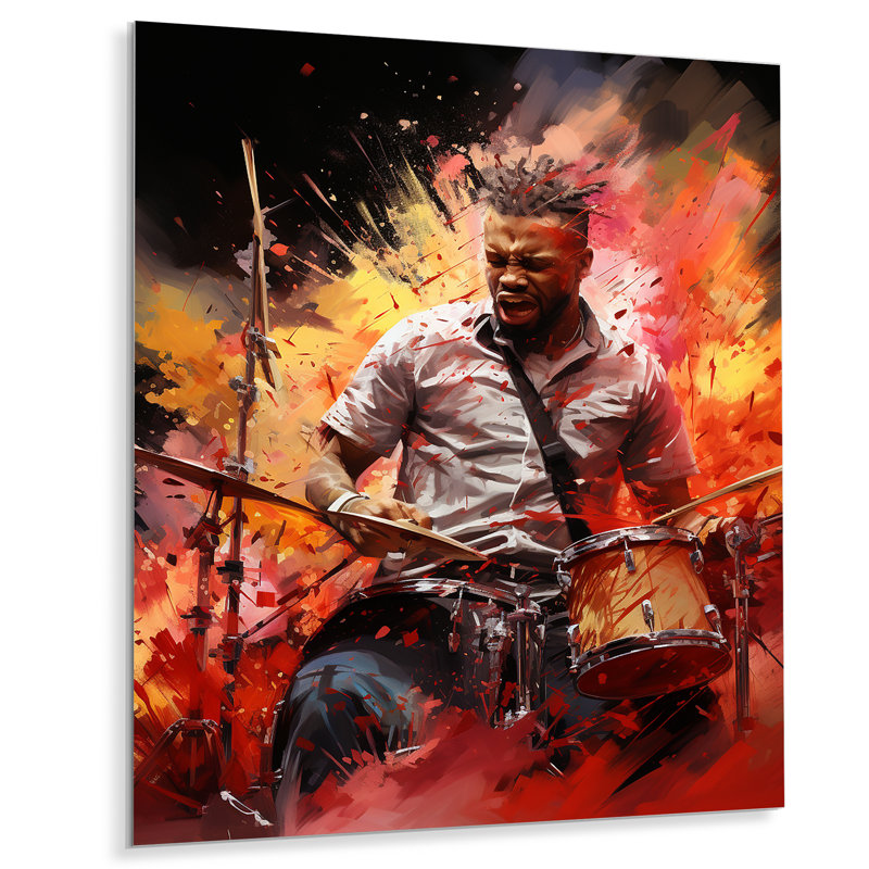 Deep Red Drum Beat, peinture III - musique, art mural en métal, H 20 po x l 12 po x P 1 po