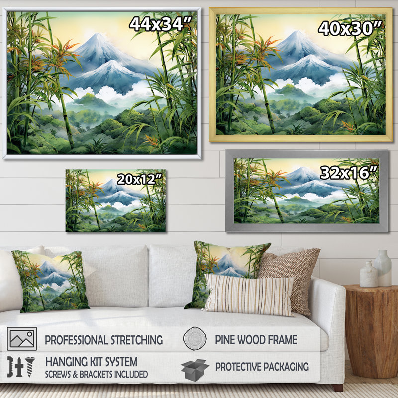 Bambou charme sur un volcan japonais - Bambou, art mural, salon_106573, H 30 po x l 40 po x P 1,5 po, Toile tendue