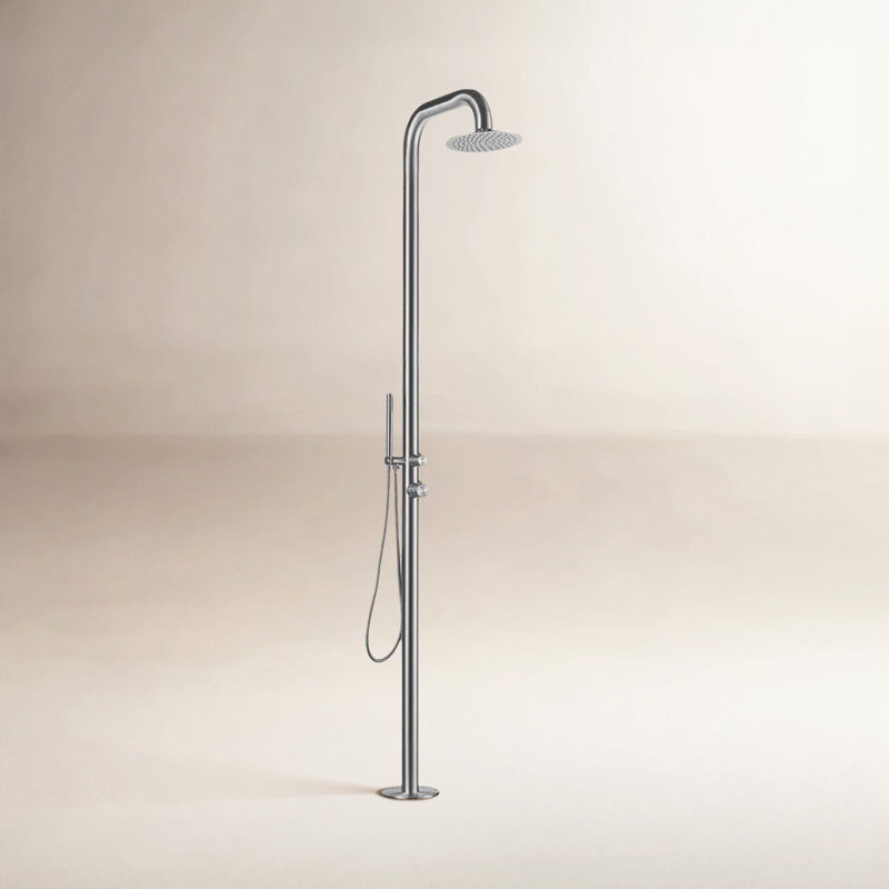 Douche d'extérieur autoportante en acier inoxydable, Brossé