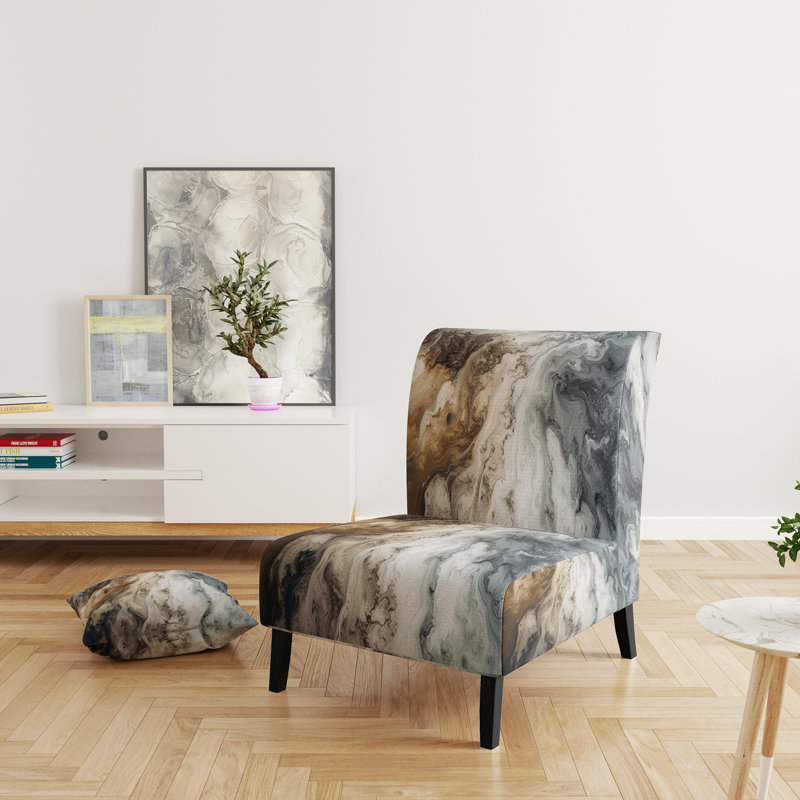 Berendien Marble Upholstered Slipper Chair Velvet, Gray Polyester Blend