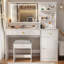 Vanity Set with LED Lights, Stool, and Quick-charging Station-1504161875