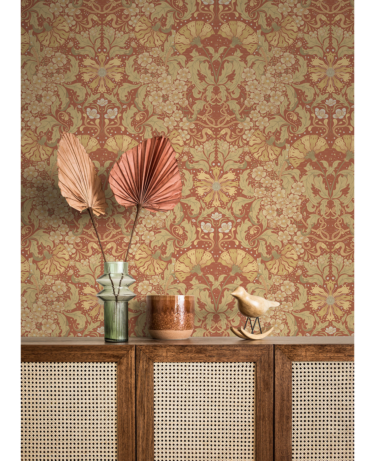 Francia Modern Floral Wallpaper, Rust