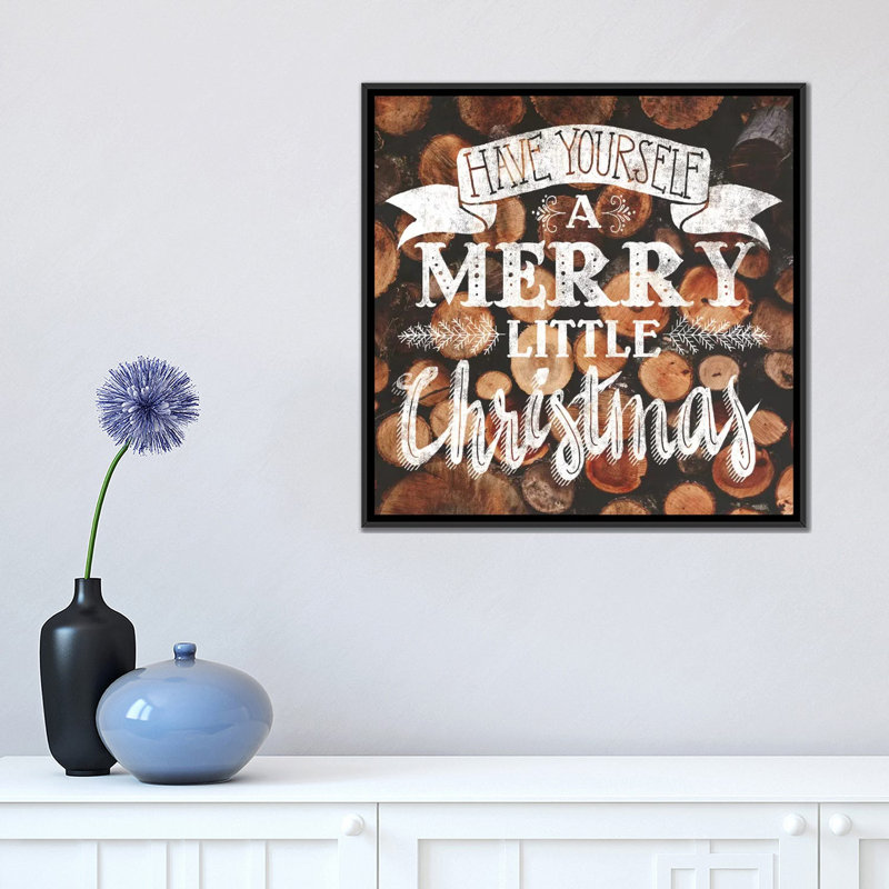 « merry little christmas », art textuel sur toile tendue, H 26 po x l 26 po x P 1,5 po, Toile encadrée noire, Pas de tapis