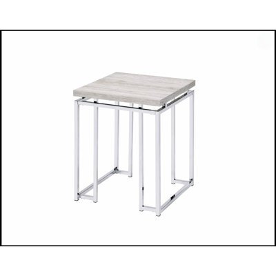 Chafik Natural Oak & Chrome Finish End Table, Combining Modern Elegance With Durable Craftsmanship For Any Living Space.
