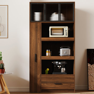 Kitchen Pantry Cabinet With Microwave Stand And Drawer