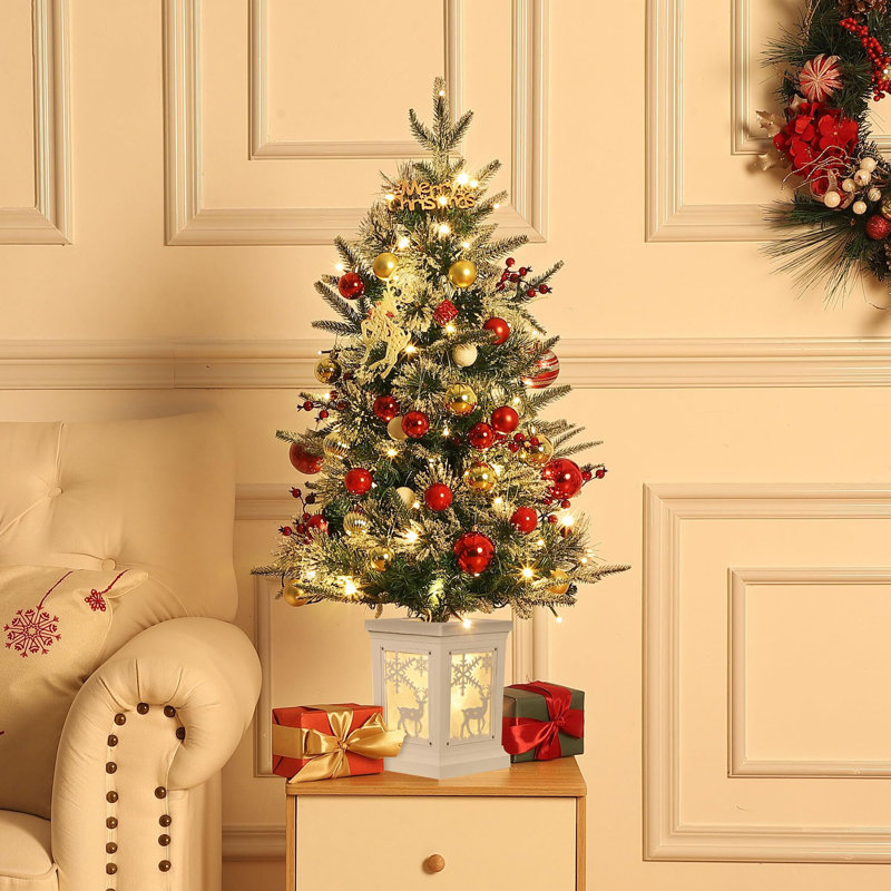 Arbre de Noël artificiel illuminé 3 pi avec base en forme de flocon de neige