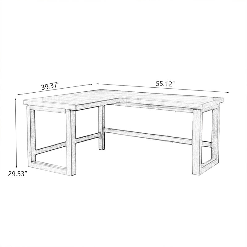 Bureau rectangulaire en bois massif brun noisette, H 29,53 po x l 55,12 po x P 39,37 po, Retour à gauche
