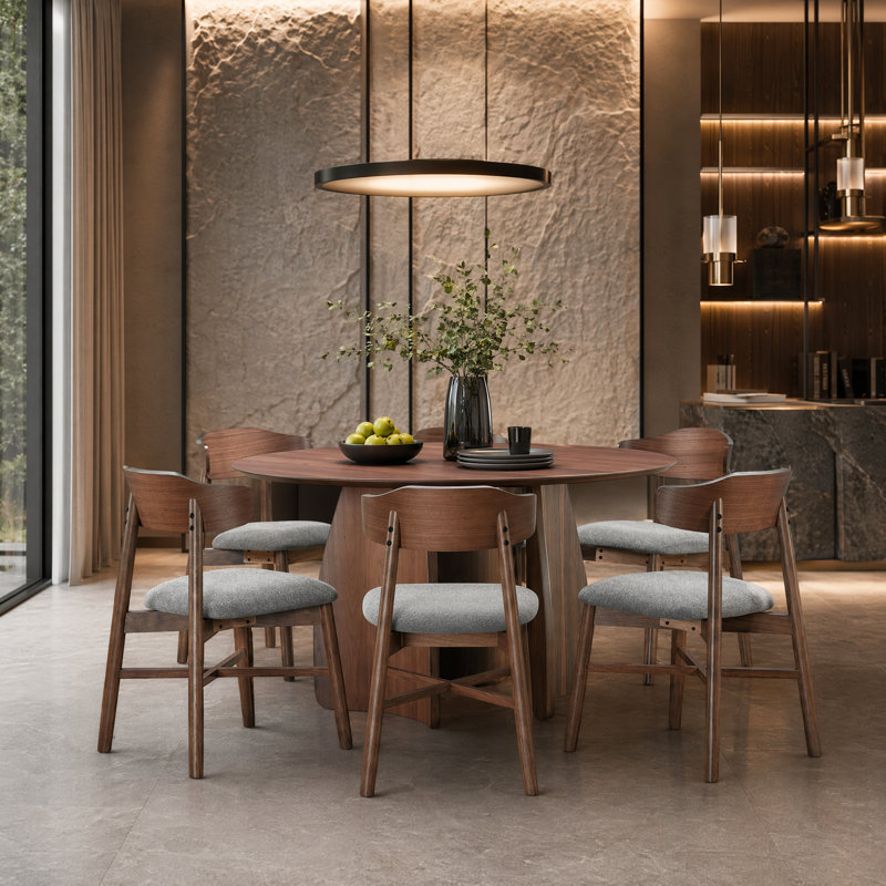 Ensemble de table de salle à manger avec chaises rembourrées Watley, 7 pièces : table, 6 chaises, Walnut