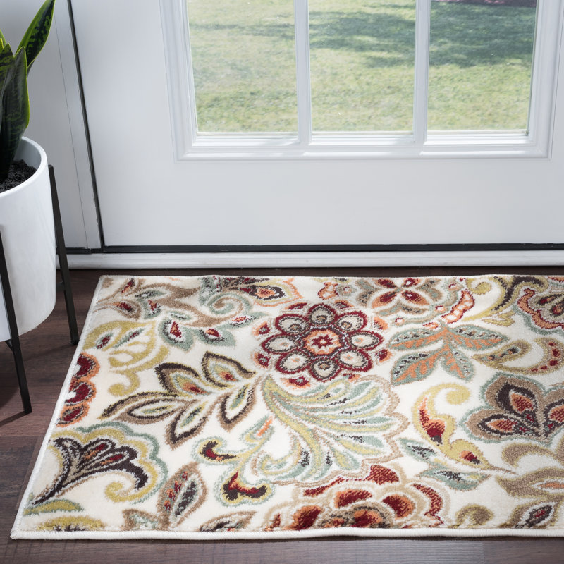 Elmer Transitional Floral Indoor Area Rug for Living Room, Dining Room, Bedroom, Rectangle 2' x 3', Ivory 