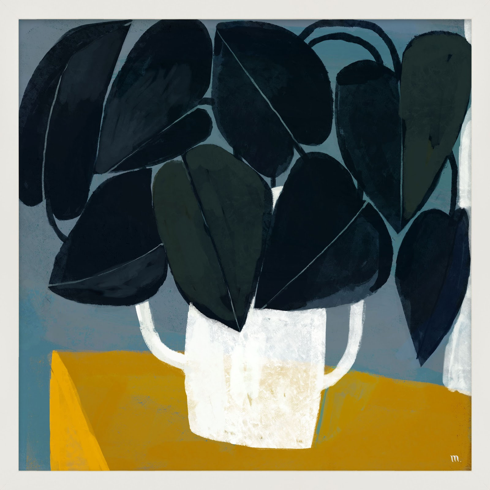 Plant "Summer Interior 1" Painting, White, 30" H x 30" W x 1.25" D