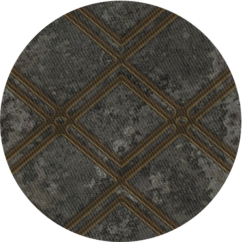 Tapis décoratif gris géométrique, Rond 5 pi