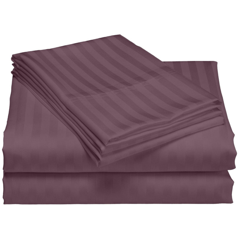 Ensemble de draps en satin de coton de qualité égyptienne 1200 fils, Ensemble de draps pour très grand lit avec 2 taie, Prune