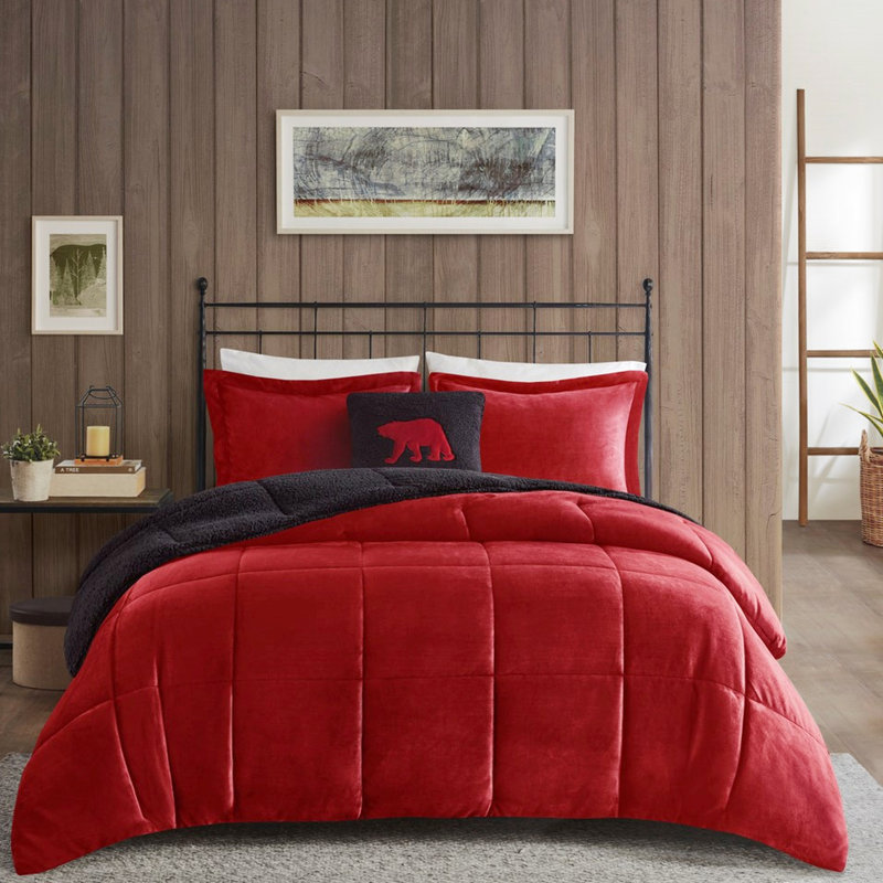 Édredon double rouge et noir avec lit chaud et noir / design facile, Full XL Comforter + 3 Additional Pieces, Rouge + Noir