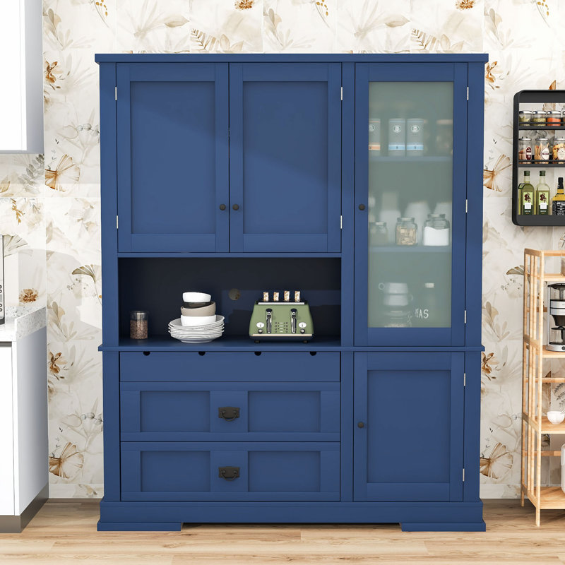 Armoire de rangement pour garde-manger avec tiroirs, tablettes réglables et tablette de porte, Bleu