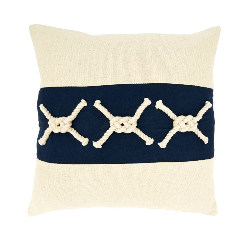 Nautical Blue and Beige Rope Knots Appliqué Throw Pillow, 18"x18"