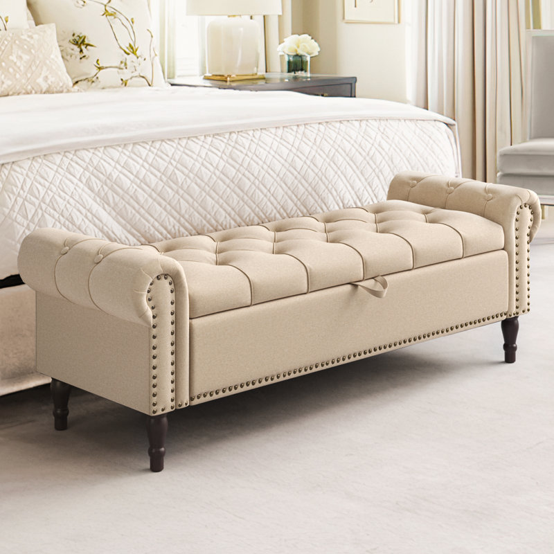 Dawsey Upholstered Storage Bench, Wheat Linen, 20.7" H x 62.4" W x 20.1" D