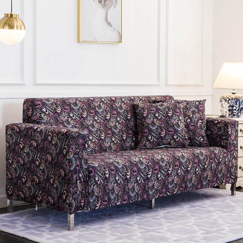 Housse pour canapé à coussins carrés/rectangulaires, Mélange de polyester mauve mauve, H 40 po x l 73 po x P 90 po