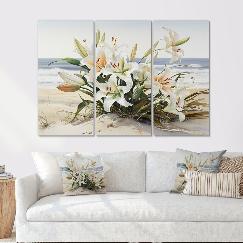 Glory Lilies On The Beach II - ensemble d'art mural sur toile Lilies, H 28 po x l 36 po x P 1 po
