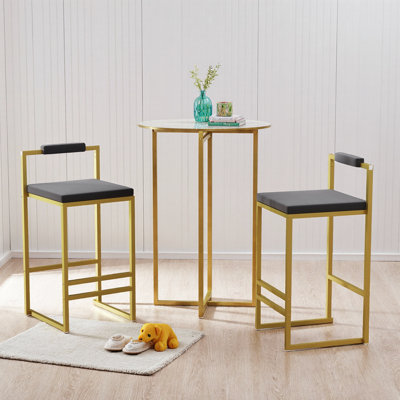 Ensemble de 2 tabourets de bar en velours - structure dorée et siège blanc crème, tabourets de cuisine modernes à hauteur de comptoir
