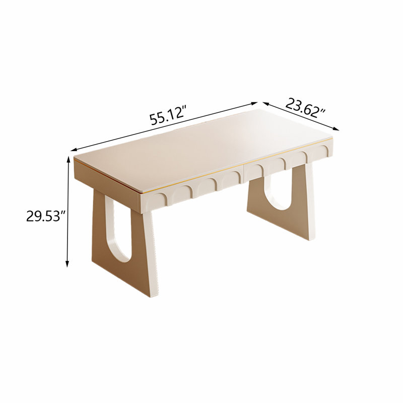 Cream White Rectangle Sintered Stone Writing Desk, 29.53" H x 55.12" W x 23.62" D
