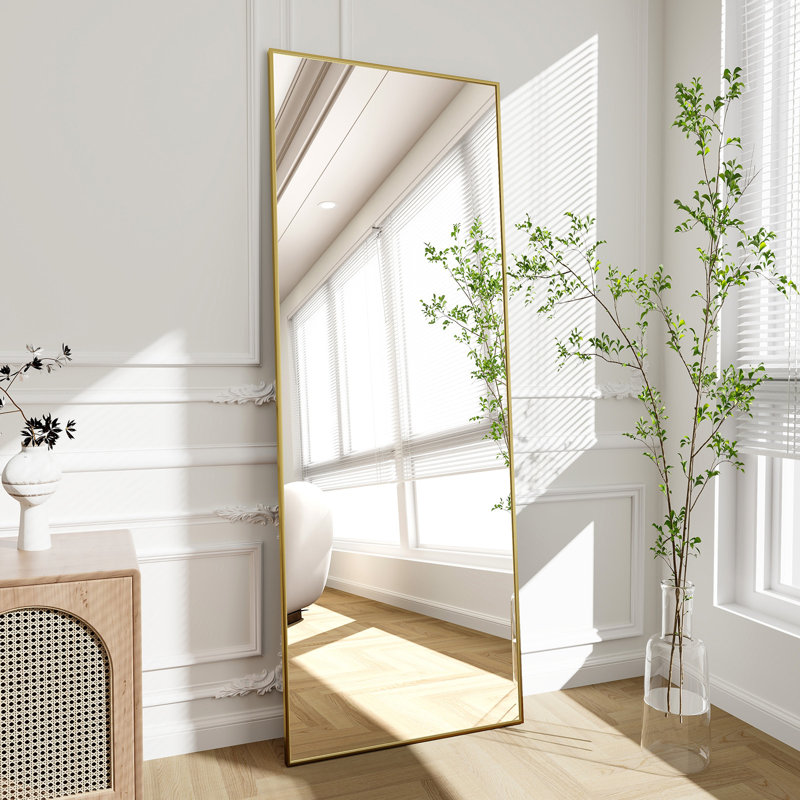 Full Length Glass Floor Mirror -  Basics by Wayfair™, Rose Gold, 64" x 21"