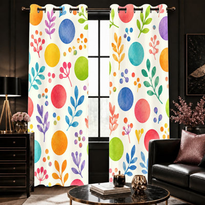 2 pièces de rideaux à œillets à motif floral aquarelle, cercles abstraits éclatants et motif botanique bloquant le soleil, rideaux décoratifs pour salon, chambre à coucher et salon