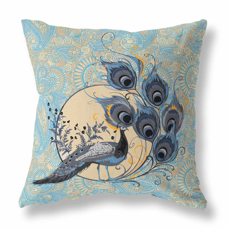 Coussin Paisley, H 16 po x l 16 po, Bleu ciel / néerlandais / cachemire gris