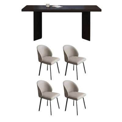 Ensemble de table de salle à manger et de chaises en pierre noire matte