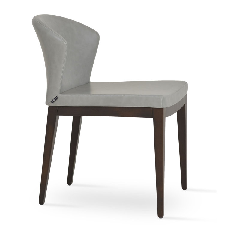 Capri Wood Side Chair, Wenge, Light Gray Faux Leather