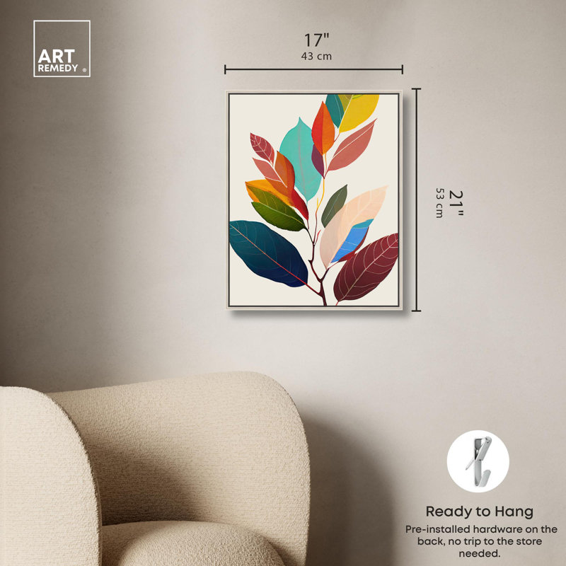 "Whimsical Leaves II", art abstrait inspiré de l'automne par Art Remedy, Cadre argenté, H 21 po x l 17 po