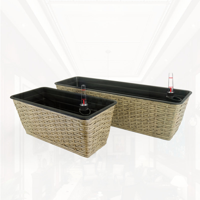 Ensemble de 2 pots de fleurs rectangulaires à arrosage intelligent, Brun