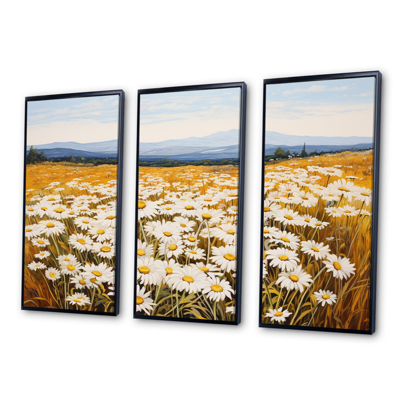 «White Daisy Bloom», ensemble d'art sur toile «Daisy Bloom», Cadre flottant noir, H 40 po x l 60 po x P 1 po