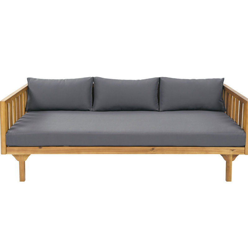 Daybed In Dark Gray - Wood, Slat Seat Back, Water- Cushion Covers, 68.05In W X 31.48In D 24.1In H 3 Panels, Liners, 68.05W 31.48D 24.1H