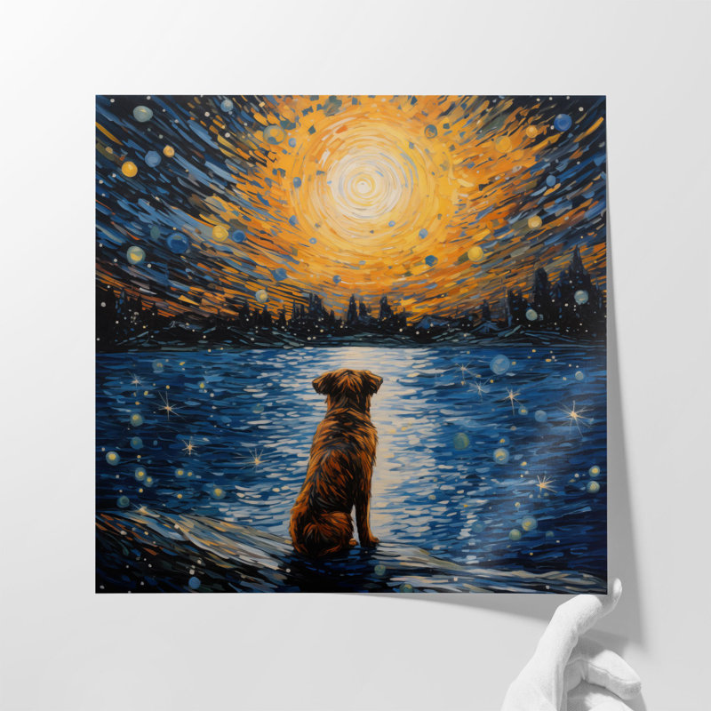Nuit étoilée Canine Reverie, Cadre flottant brun, H 16 po x l 16 po x P 1,25 po
