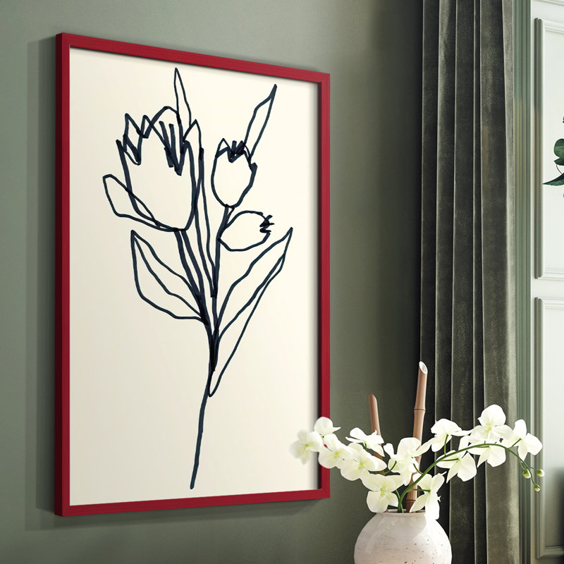 «Floral Marker II», reproduction encadrée - bois massif, Rouge, H 10 po x l 8 po