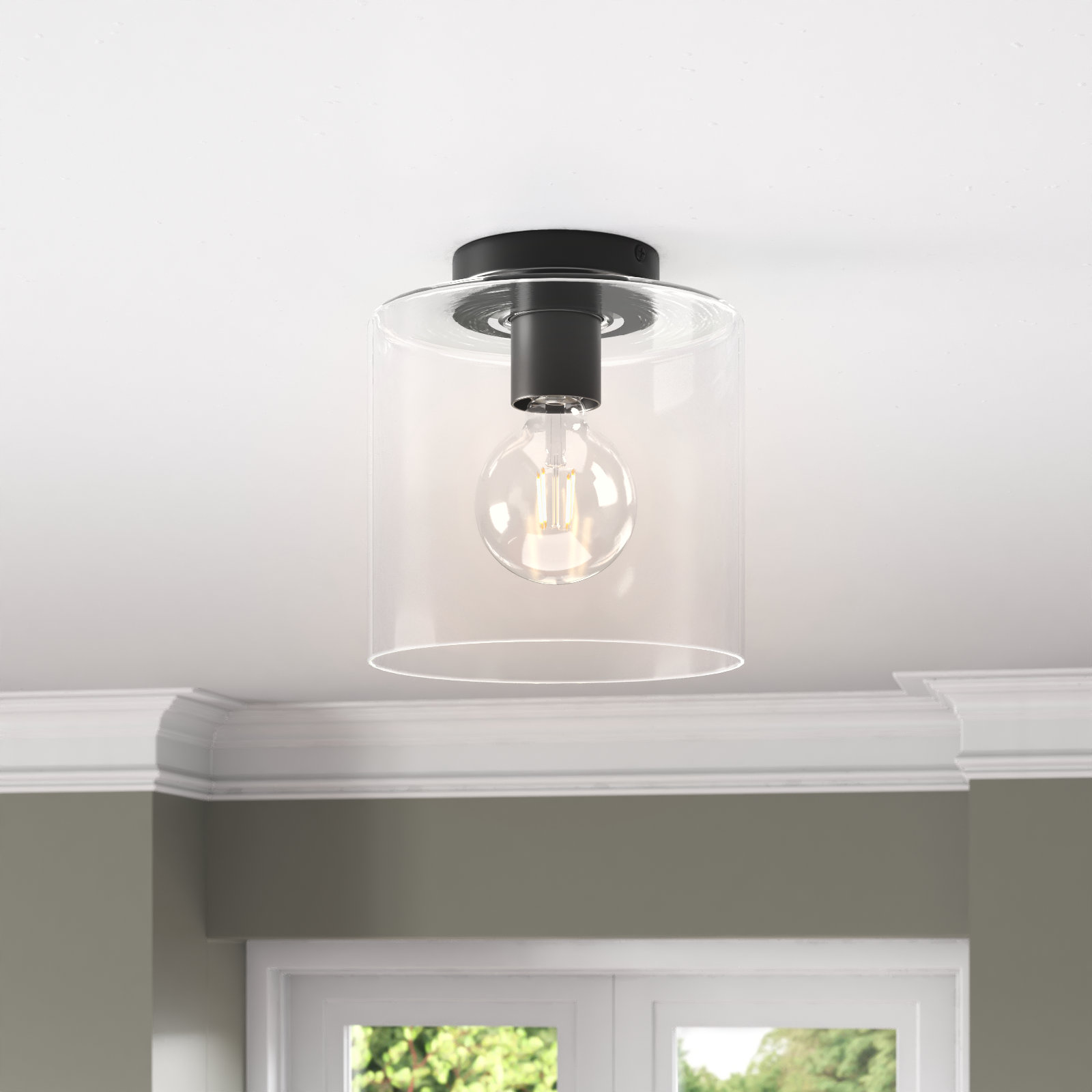 Lydia Single Light Glass Semi Flush Mount, Black