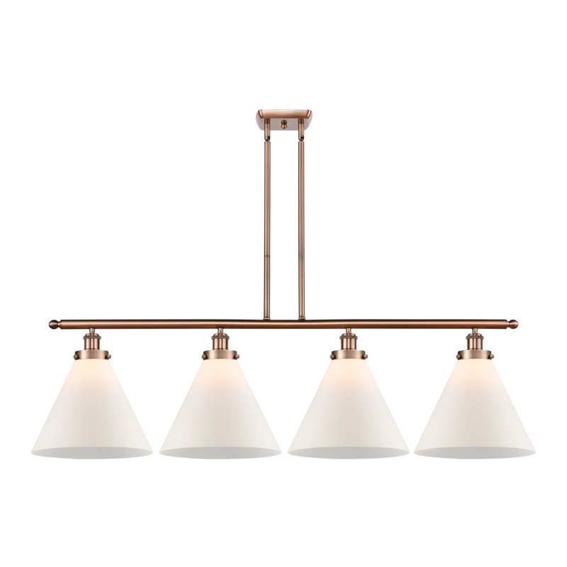 Luminaire suspendu à 4 lumières pour îlot de cuisine Moser, Blanc mat, Ampoule non incluse, Cuivre antique
