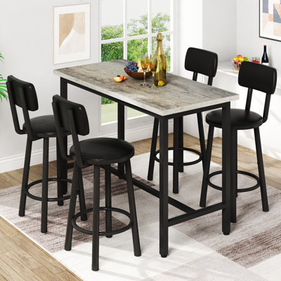 Bar Table And 4 Bar Stools Set, Counter Height Dining Table Set With Backrest Padded Stools, Kitchen Breakfast Nook Dining Furniture For Small Space