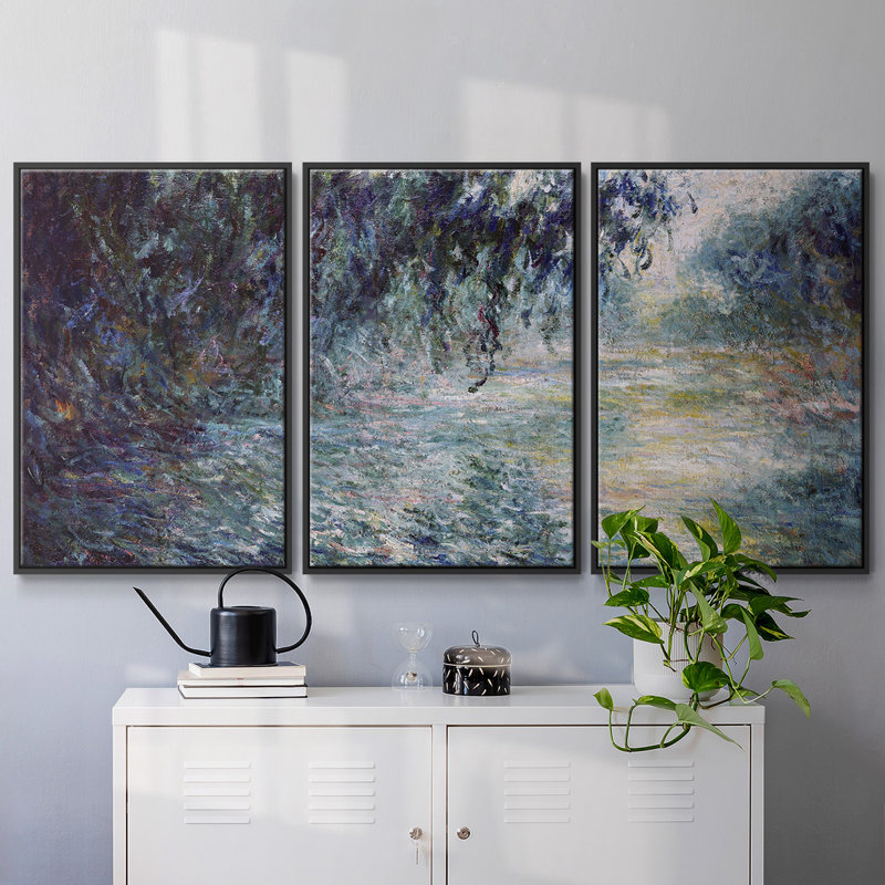 Ensemble de 3 pièces encadrées sur toile Monet, H 36 po x l 75 po x P 2 po, Cadre noir