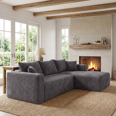 Canapé d'angle modulaire en forme de L, sans ossature apparente, en flanelle avec ressorts ensachés, canapé-lit moderne à assise profonde, canapé rembourré pour salon, gris
