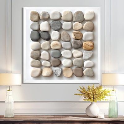 Composition de galets gris et noirs I - Tableau abstrait minimaliste encadré