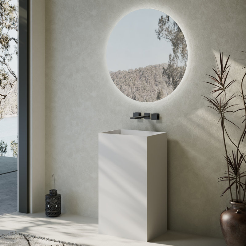 Lavabo de salle de bain piédestal à surface solide 20 po x 14 po Monblari - blanc mat, Blanc mat