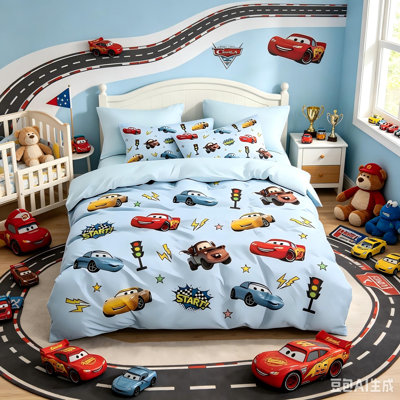 4 Pcs Lightning Mcqueen Bedding Set Gifts for Girls/Boys Kids &Teens Bedroom Decor Polyester Duvet Cover Twin XL Full Size