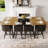 9PCS Modern Rectangular Dining Table Set, Fixed White Faux Marble & Wood Grain Triamine Top Table With 8 Upholstered Dining Chairs-2000735817