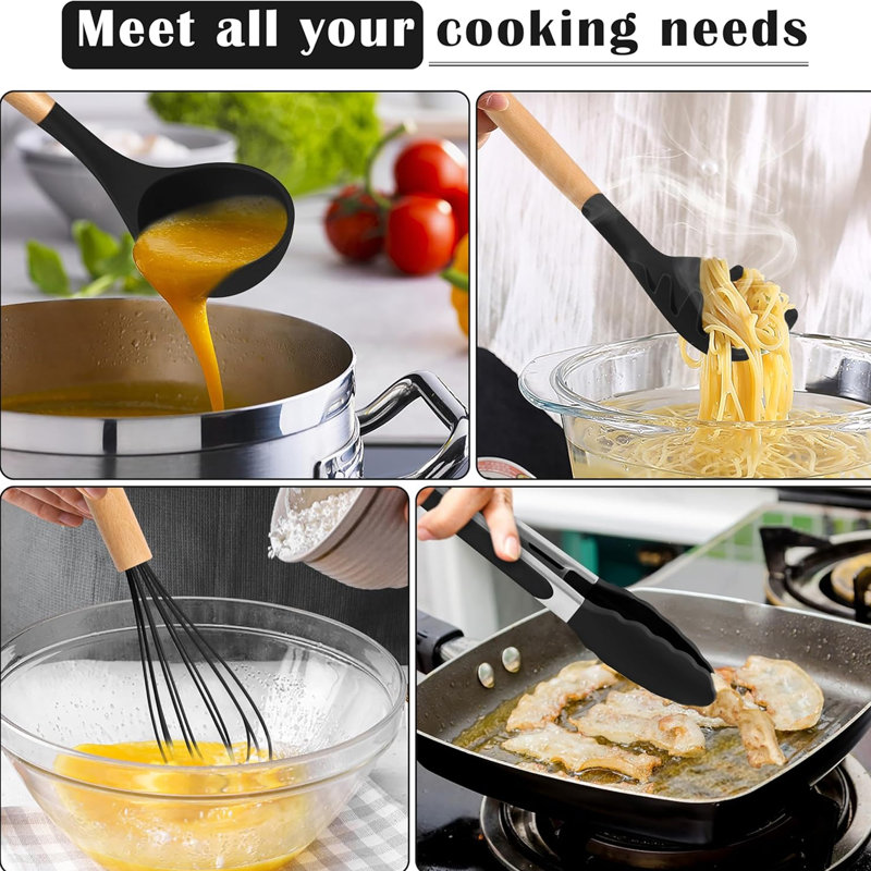 34 PCS Silicone Cooking Utensil Set, Black/ Light Yellow