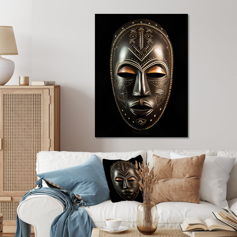 Ethnique Masque africain traditionnel - décoration murale tribal africain en métal, H 20 po x l 12 po x P 1 po