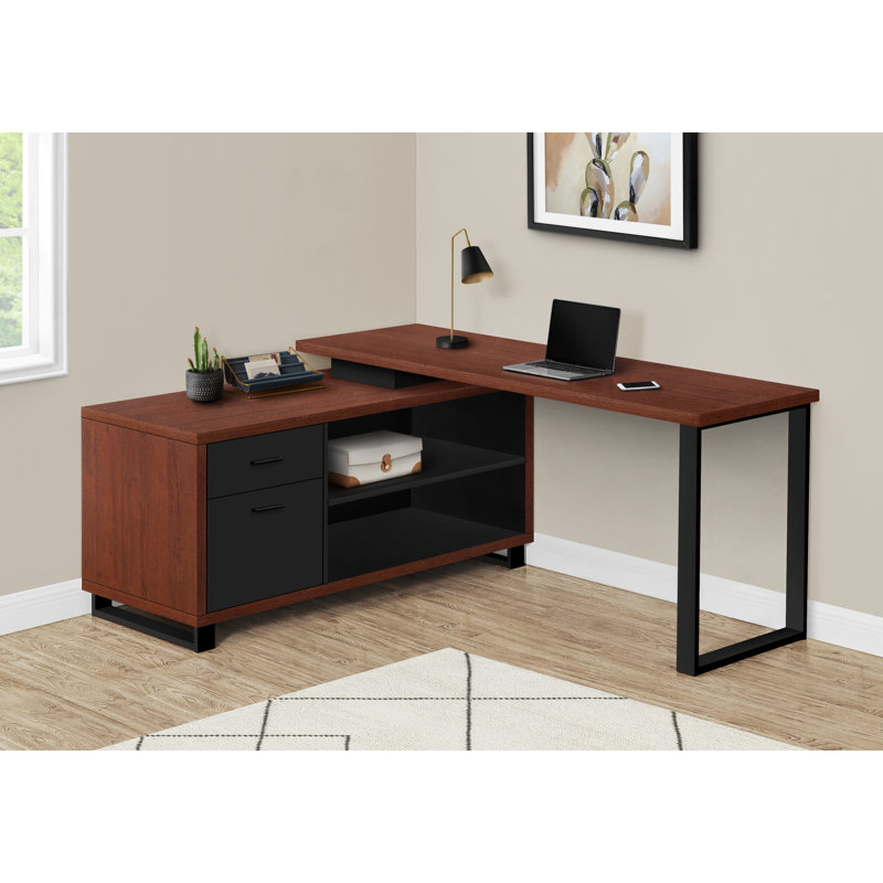 Aijalon Computer Desk, Home Office, Corner, Storage Drawers, L Shape, Work, Laptop, Metal, Dark Brown/Black