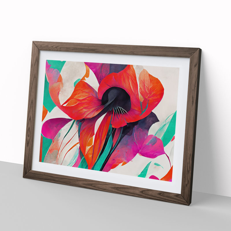 FloralAbstract Vol.1 - Single Picture Frame Painting, 25cm H x 34cm W x 2cm D, Walnut
