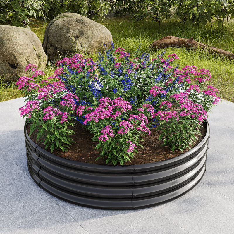 Grand lit rond surélevé Garedn, 11.42" H x 47.24" W x 47.24" D, Black