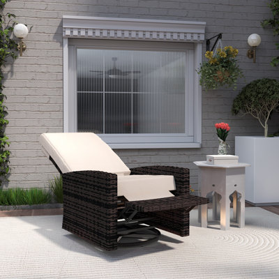Fauteuil inclinable pivotant pour l'extérieur en osier, dossier inclinable, repose-pieds relevable, coussins de base rotatifs à 360 ° et résistants à l'eau pour le patio, kaki